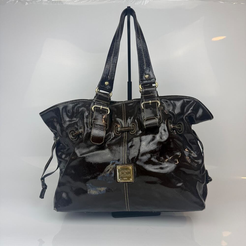 Dooney & Bourke Chiara Tote Black Patent Leather Drawstring Shoulder Purse